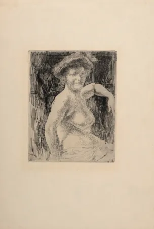 Incisione Besnard - Femme blonde à sa toilette, 1911