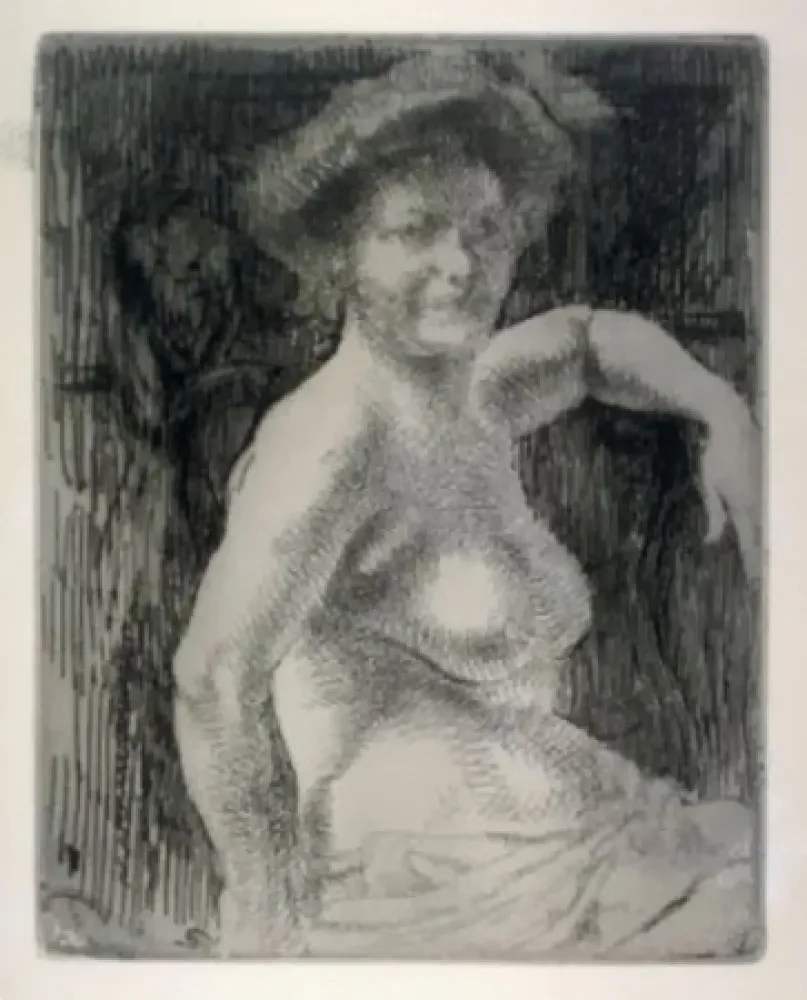 Incisione Besnard - Femme blonde à sa toilette