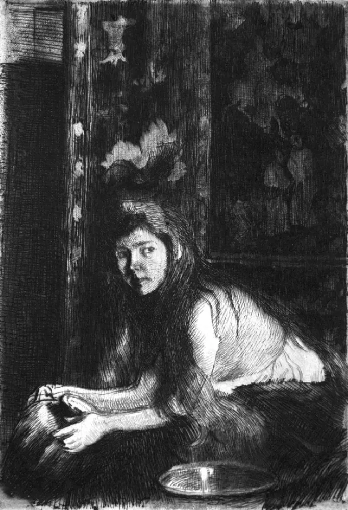 Acquaforte Besnard - La femme au vase