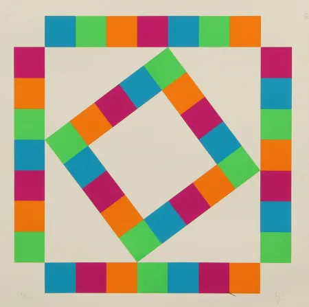 Litografia Bill - ORGANIZATION OF 44 COLORED SQUARES - EXACTA FROM CONSTRUCTIVISM TO SYSTEMATIC ART 1918-1985