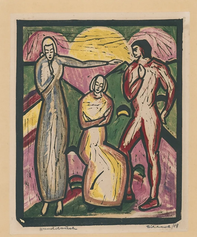 Incisione Su Legno Billert - Drei Figuren