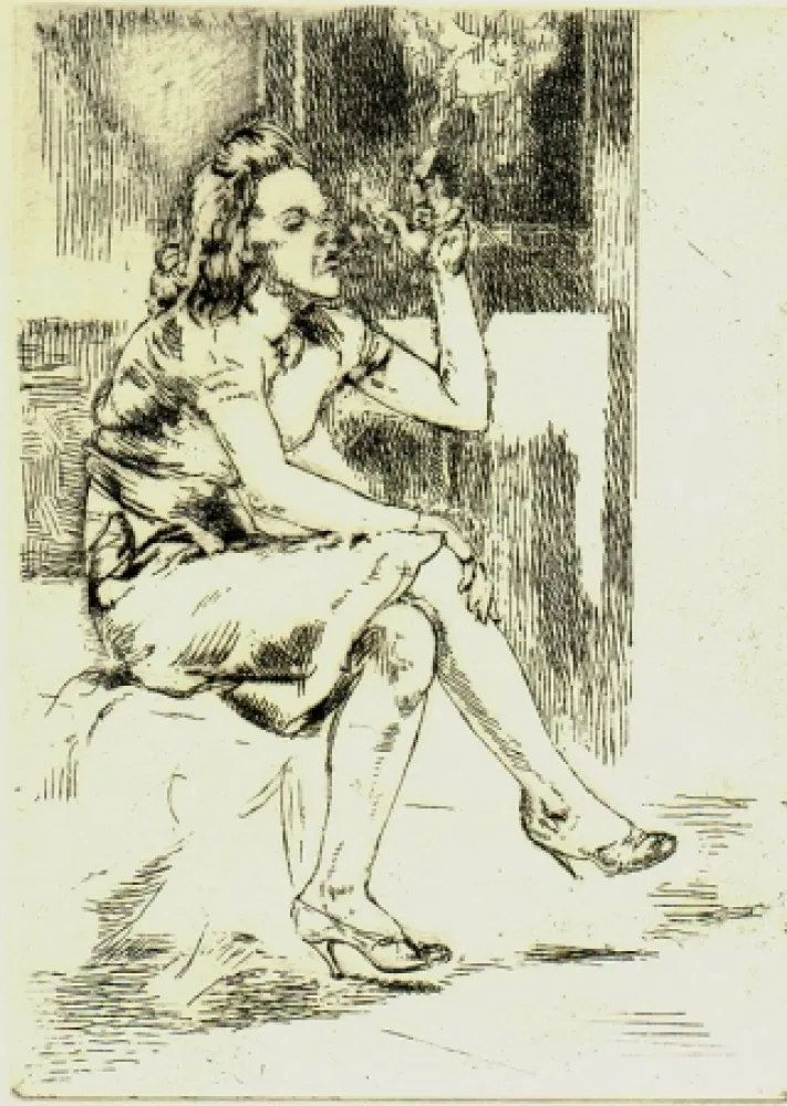 Acquaforte Bishop - Girl Blowing Smoke Rings