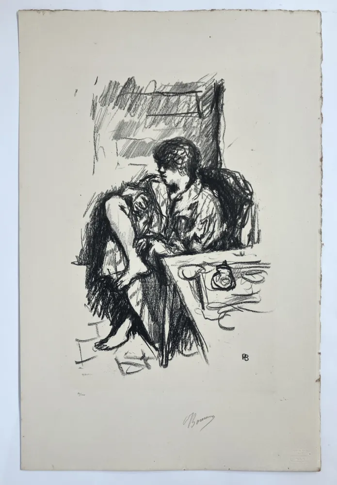 Litografia Bonnard - Femme assise faisant sa toilette. 1925.