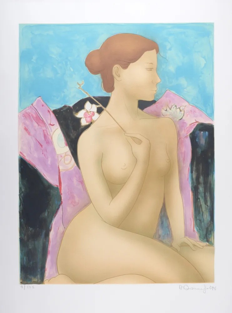 Litografia Bonnefoit - Femme à l'orchidée, 1986 - Hand-signed!