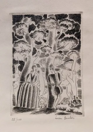 Incisione Boucher - Estranges Amours