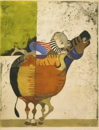 Acquaforte Boulanger - Enfant sur vache