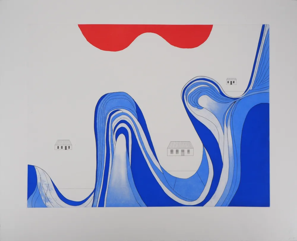 Incisione Bourgeois - Paysage au lac