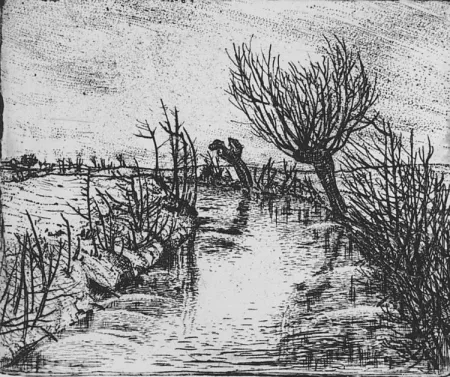 Acquaforte Bozzetti - Il canale d'inverno