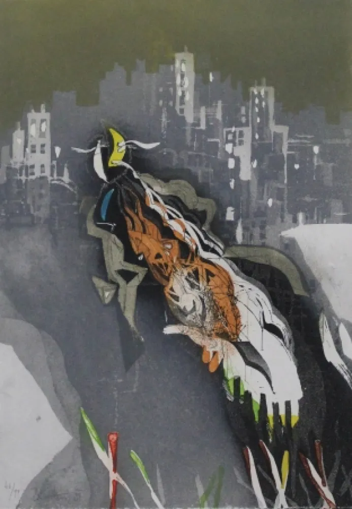 Acquaforte E Acquatinta Brandstätter - Stadt mit Mond