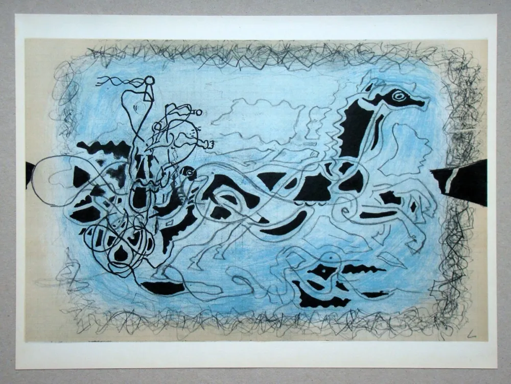 Litografia Braque (After) - Char noir sur fond bleu