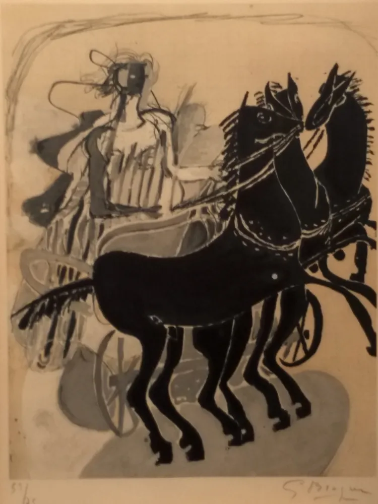 Litografia Braque - CHAR AUX CHEVAUX NOIR 