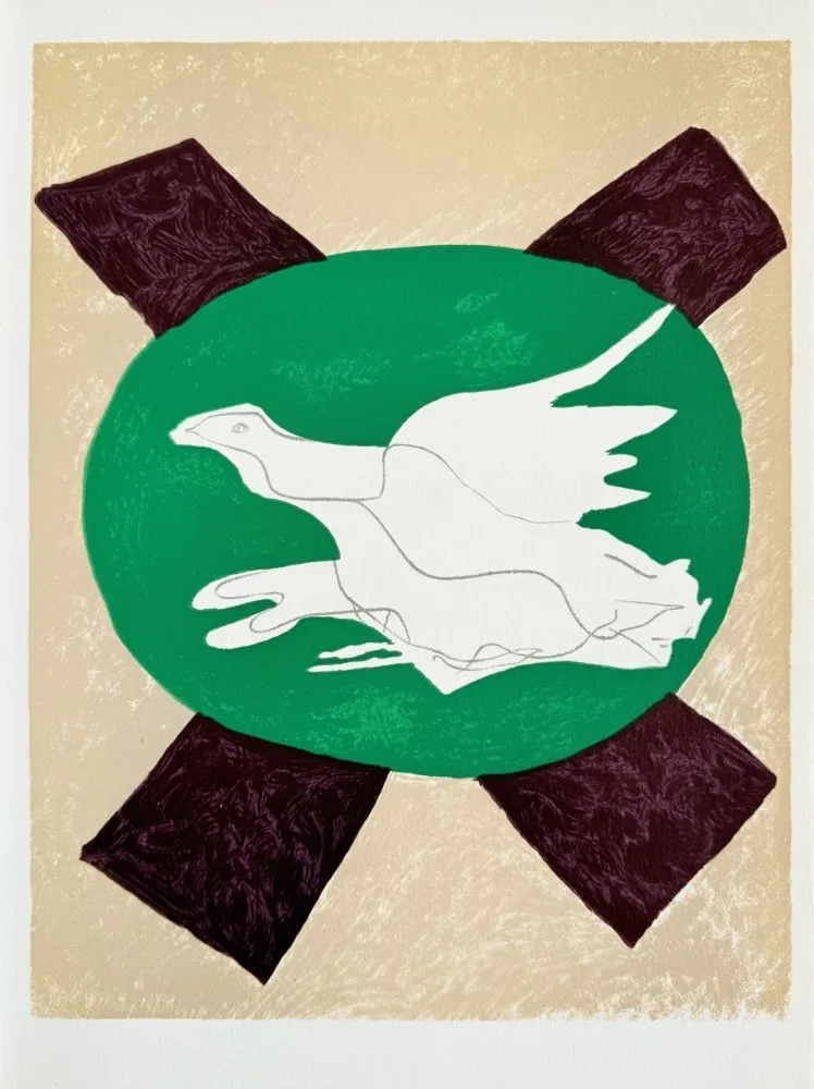 Litografia Braque - Colombe sur fond vert