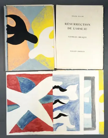 Libro Illustrato Braque - F. Elgar. RÉSURRECTION DE L'OISEAU. 4 lithographies en couleurs de Braque avec suite sur Japon Nacré (1958)