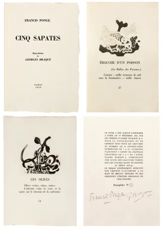 Libro Illustrato Braque - F. Ponge. CINQ SAPATES. 5 eaux-fortes de Georges Braque (1950)