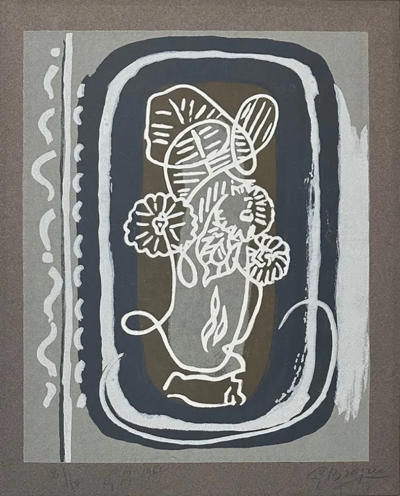 Incisione Su Legno Braque - Fleurs blanches