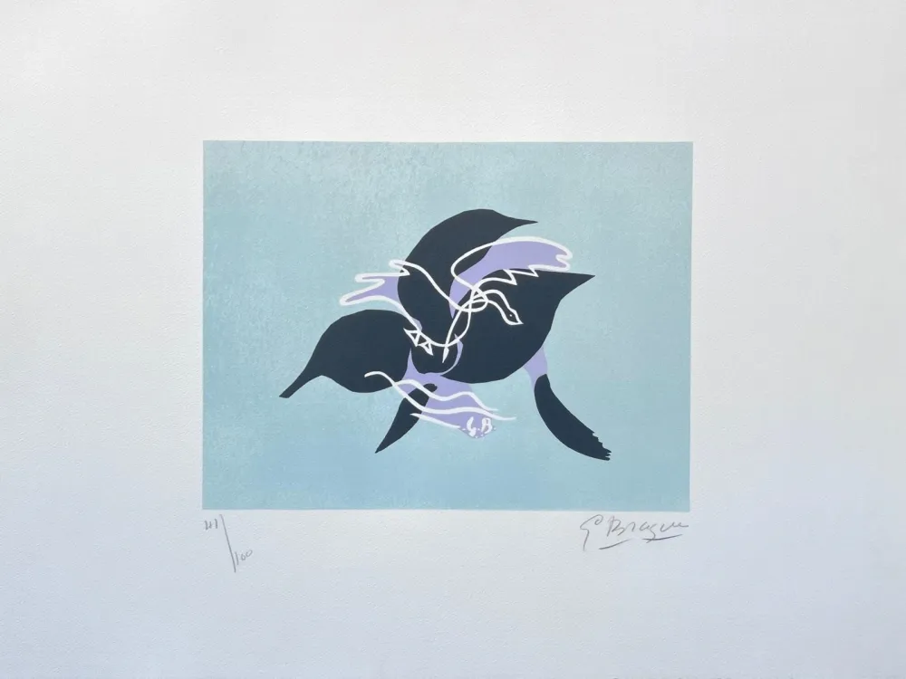 Litografia Braque - L'essor I (Le cygne sur fond bleu-vert) 