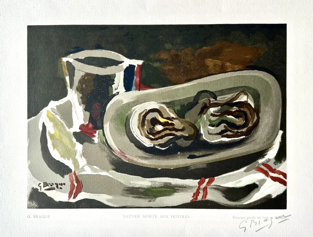 Incisione Su Legno Braque - Nature Morte aux Huitres 