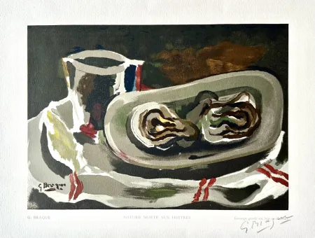 Incisione Su Legno Braque - Nature Morte aux Huitres 