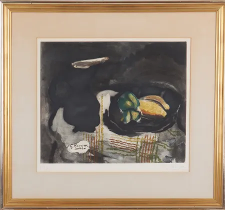 Acquaforte E Acquatinta Braque - Pichet noir et citrons 