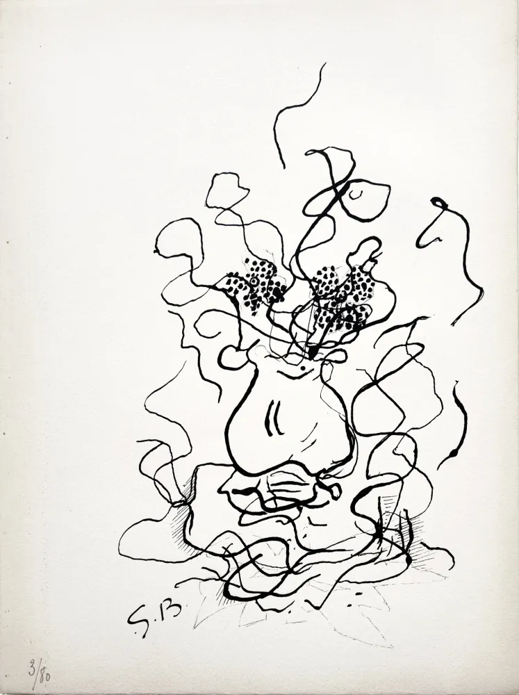 Litografia Braque - VASE ET FLEURS - Bouquet de fleurs (1952)