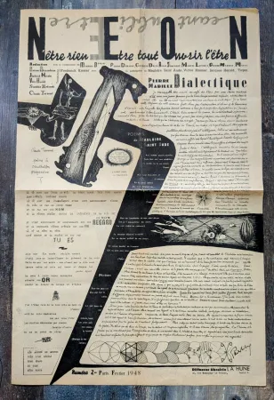 Litografia Brauner - NEON. N'être rien - Etre tout - Ouvrir l'être .Numero 2, Paris Fevrier 1948. Brauner, Hérold, Toyen, Mabille, Jouffroy, Demarne, Baskine, Matta, Randolph, Duits, Tarnaud and Heisler
