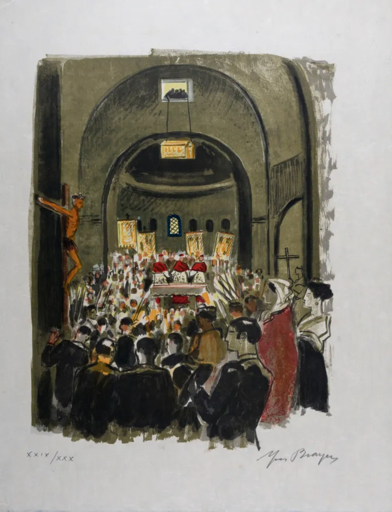 Litografia Brayer - Cérémonie de la descente des châsses aux Saintes-Maries de la Mer (#1) - Hand-signed