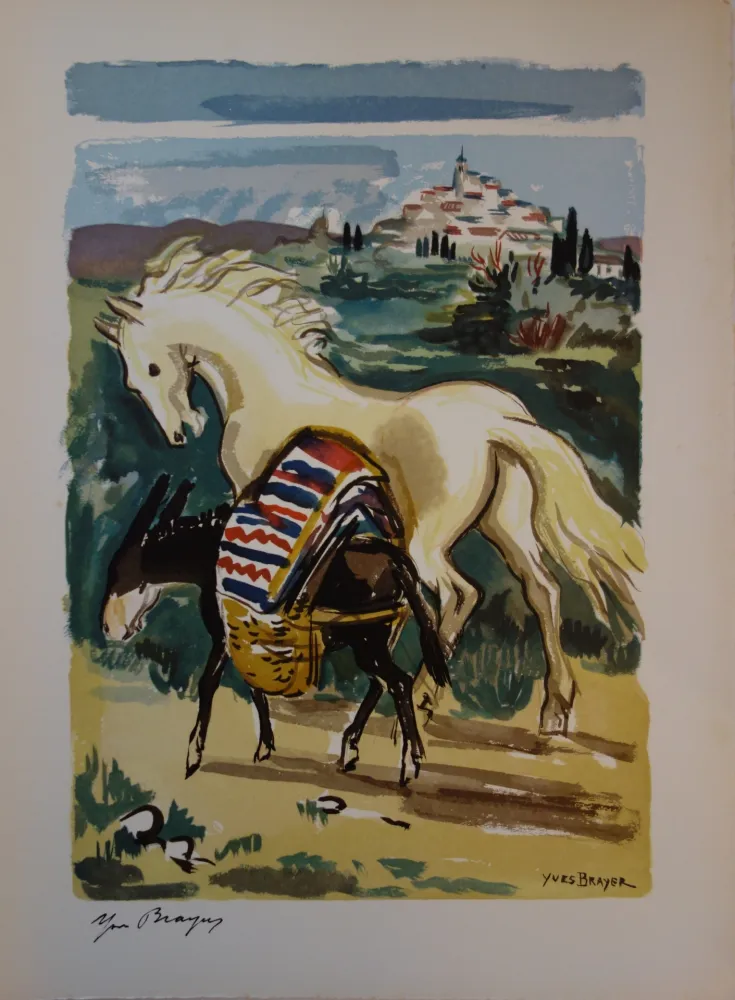 Incisione Brayer - Cheval et âne en Provenc