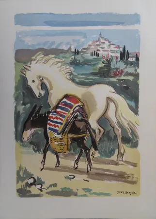 Incisione Brayer - Cheval et âne en Provenc