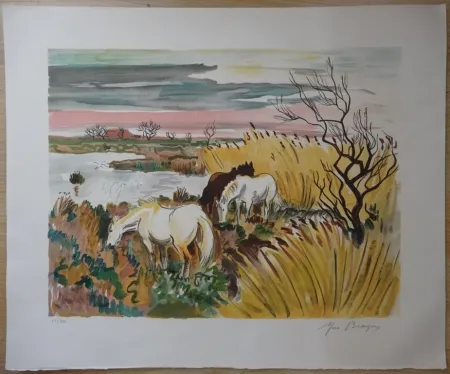 Litografia Brayer - Chevaux en Camargue