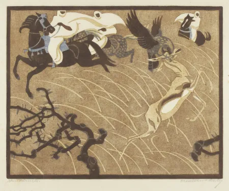 Linoincisione Bresslern-Roth - Die Gazellenjagd (The Gazelle Hunt)