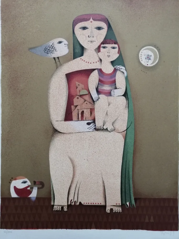 Litografia Briss - Femme et enfant