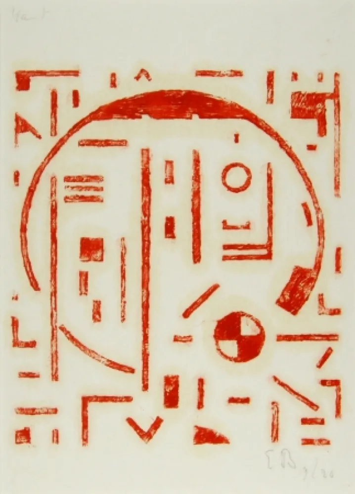 Incisione Su Legno Buchholz - Großer Kreis mit kleinem Kreis rot (Big cercle with small cercle red)