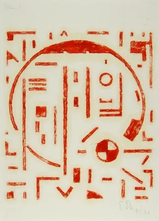 Incisione Su Legno Buchholz - Großer Kreis mit kleinem Kreis rot (Big cercle with small cercle red)