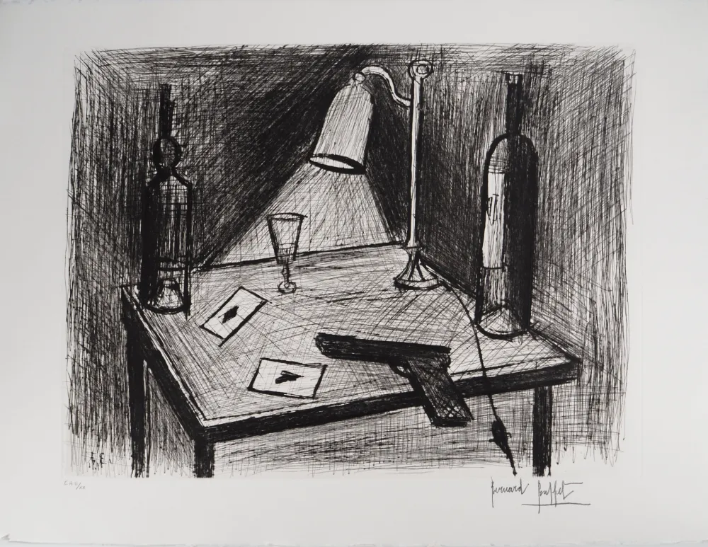 Incisione Buffet - Le jeu de cartes, le pistolet