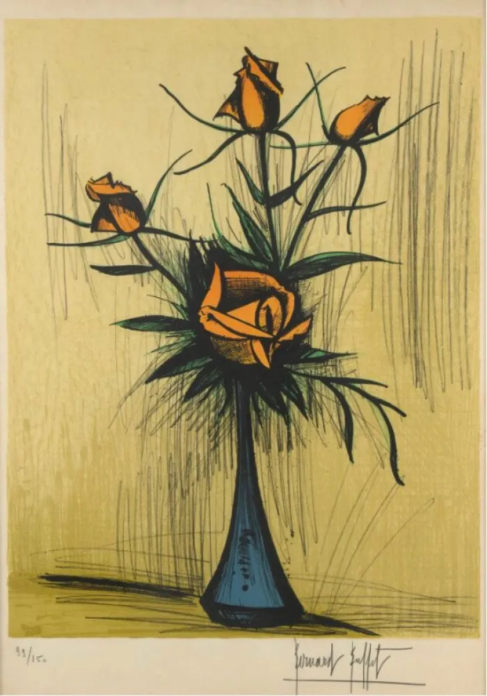 Non Tecnico Buffet - Roses dans un vase bleu. 1979. 