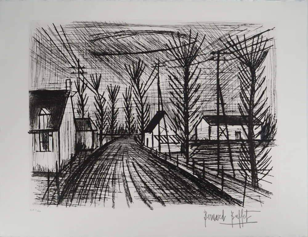 Incisione Buffet - Route de village