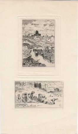 Incisione Buhot - Le puits de la Butte-aux-Cailles [and] Les chiffonniers