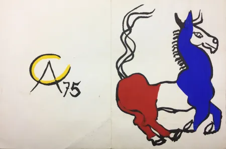Non Tecnico Calder - L'ÂNE TRICOLORE (BLEU BLANC ROUGE),1975. Carte originale gouachée par Alexander Calder.