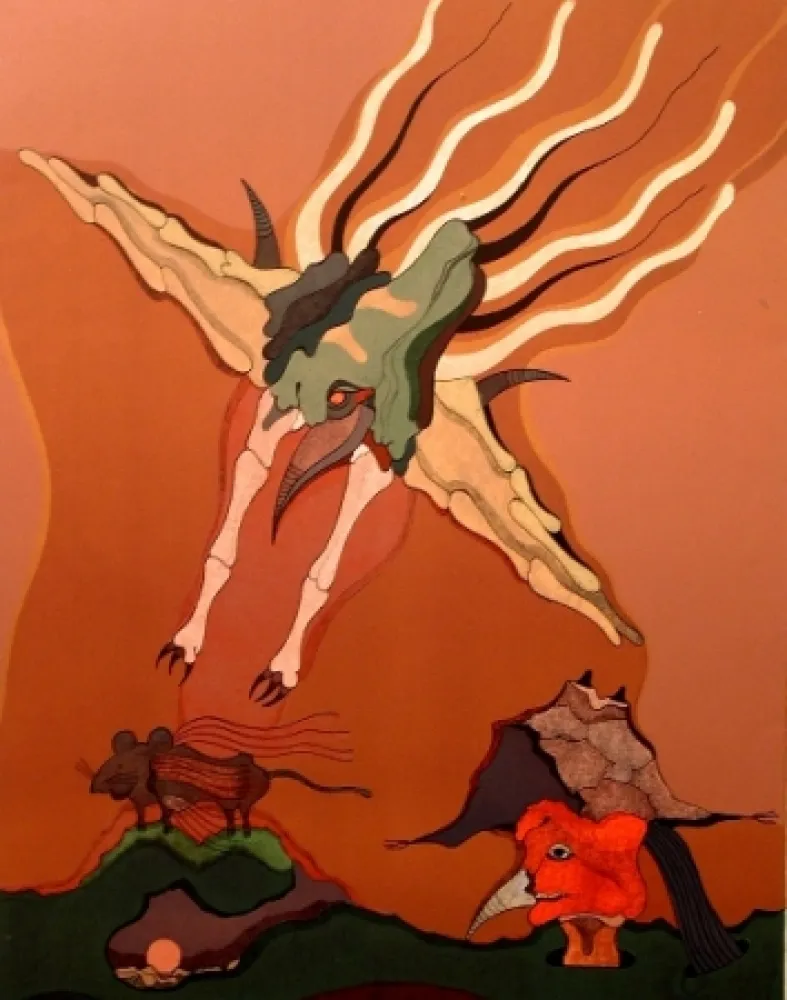 Litografia Camacho  - Catching bird