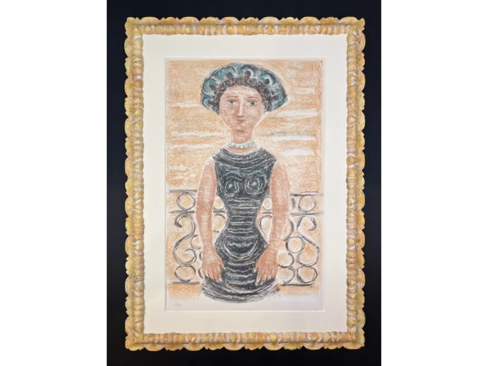 Litografia Campigli - Donna al balcone