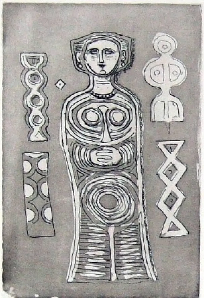 Acquaforte E Acquatinta Campigli - Idolo su fondo scuro