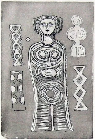 Acquaforte E Acquatinta Campigli - Idolo su fondo scuro