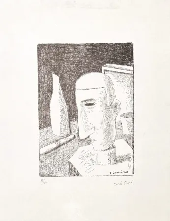 Litografia Carra - Carlo Carrà (1881–1966) – Gentiluomo ubriaco – Zinc lithograph – 1949