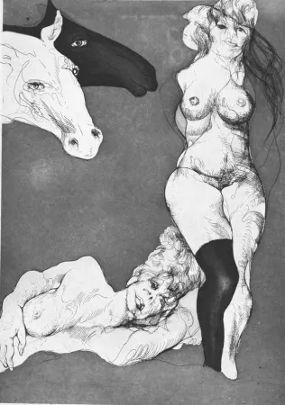 Acquaforte Carrera - Cavalli curiosi