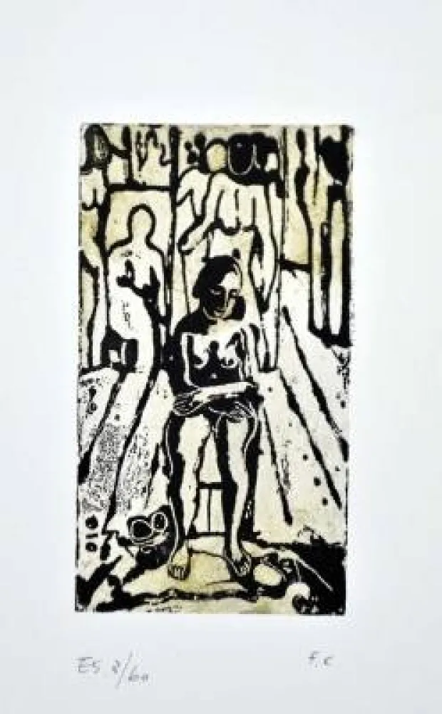 Linoincisione Casorati - Donna nella stanza