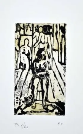 Linoincisione Casorati - Donna nella stanza