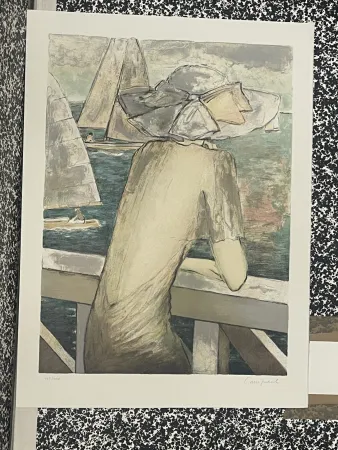Litografia Cassigneul  -  INCONNUE DEVANT LA MER (1976) CR 126(1976)