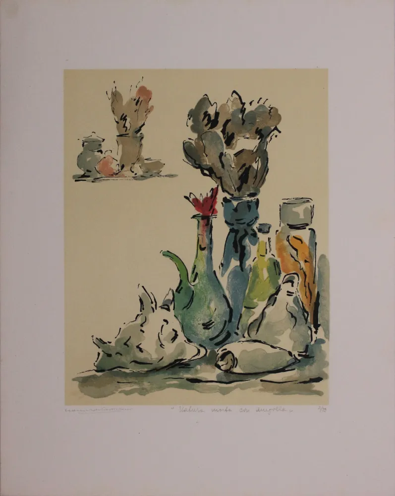 Litografia Castellani - Natura morta con ampolla