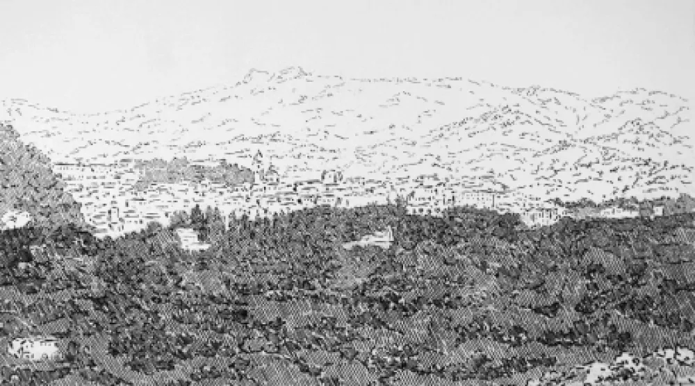 Acquaforte Castellani - Urbino visto dalle Cesane