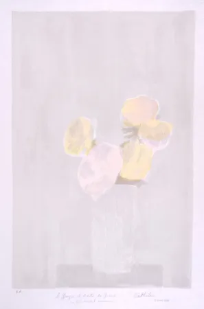 Litografia Cathelin - Bouquet rose au fond gris - Pink bouquet on a grey background